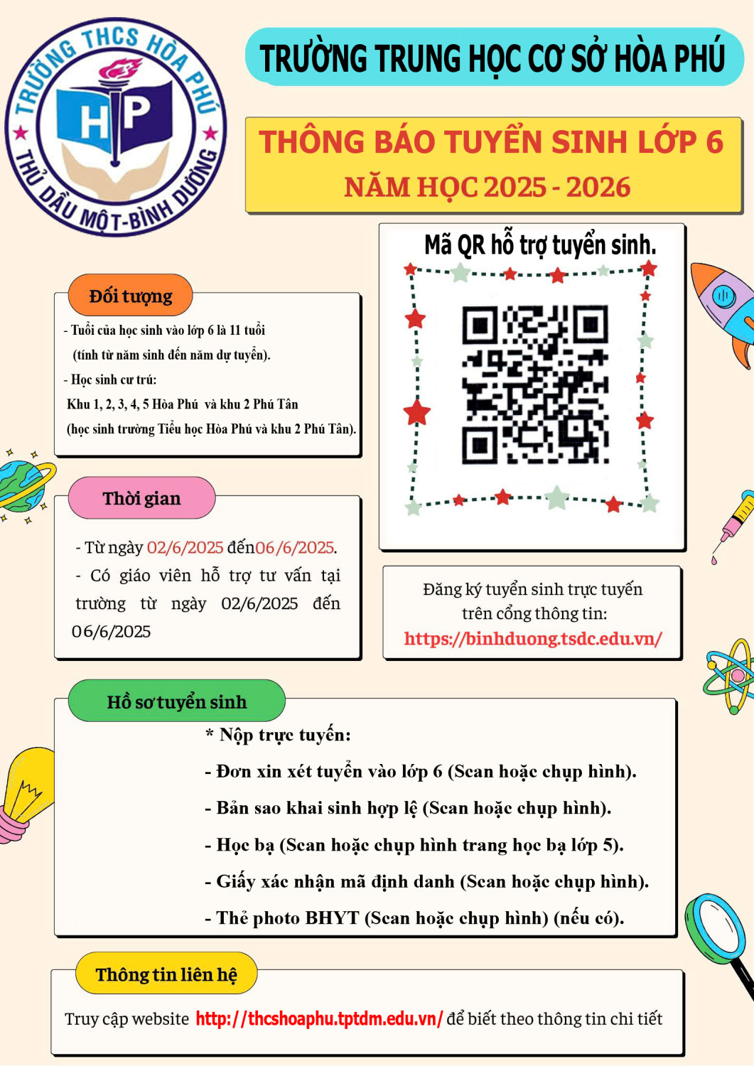Thong bao tuyen sinh 6 nh25 26